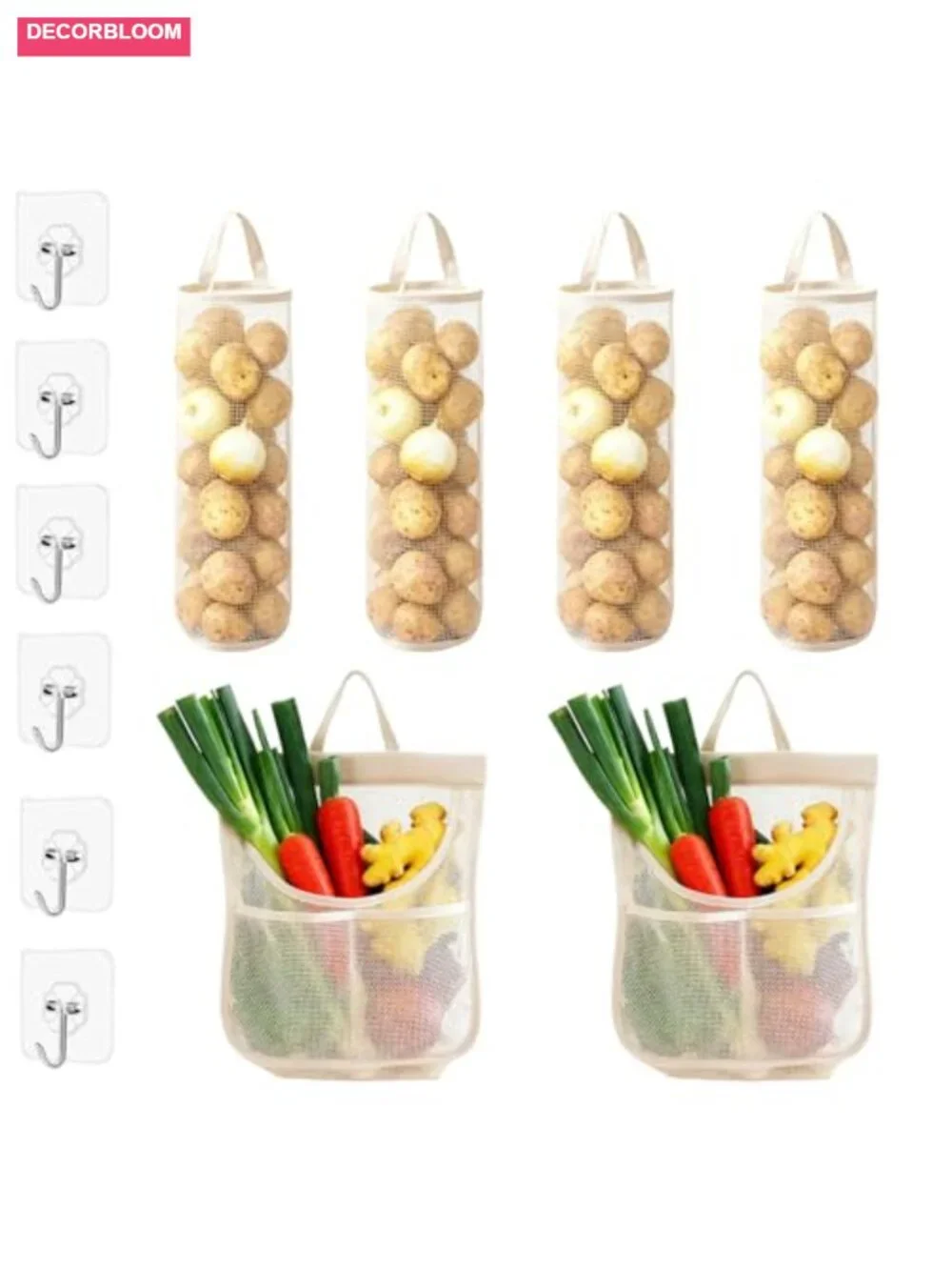6 Pack Reusable Mesh Storage Bags for Fruits Vegetables Onions Garlic Potatoes